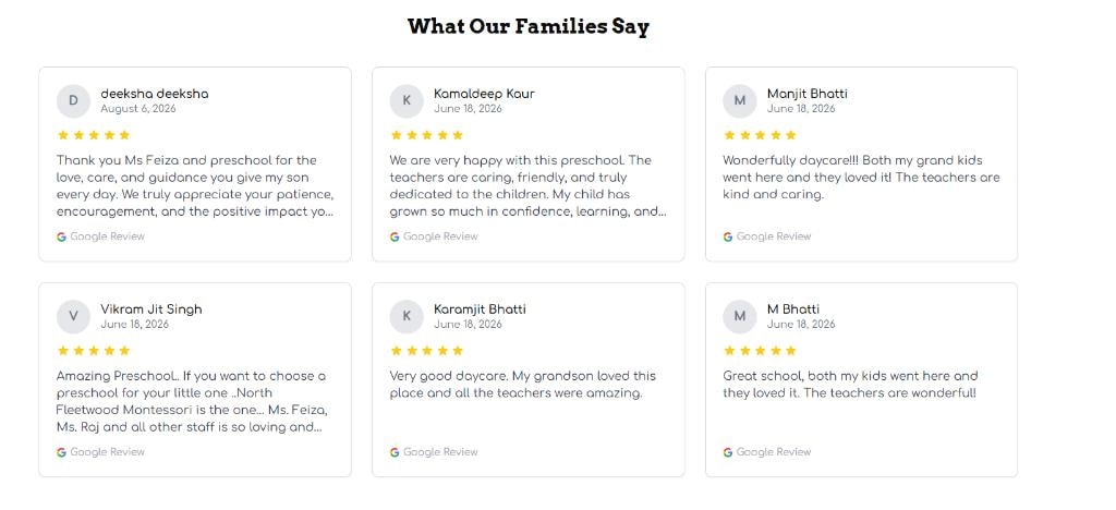 Family reviews for North FleetWood Montessori School